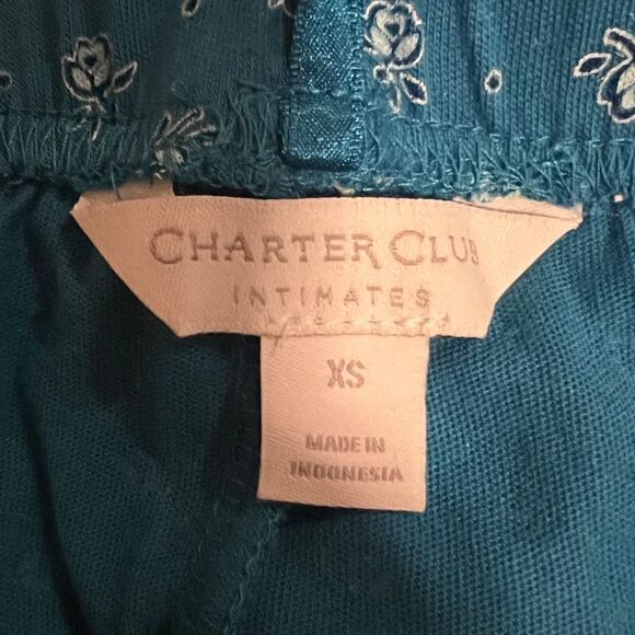 Charter Club Cotton Essentials Cropped Pajama Set Teal Rose Foulard XS NWT - Picture 3 of 4